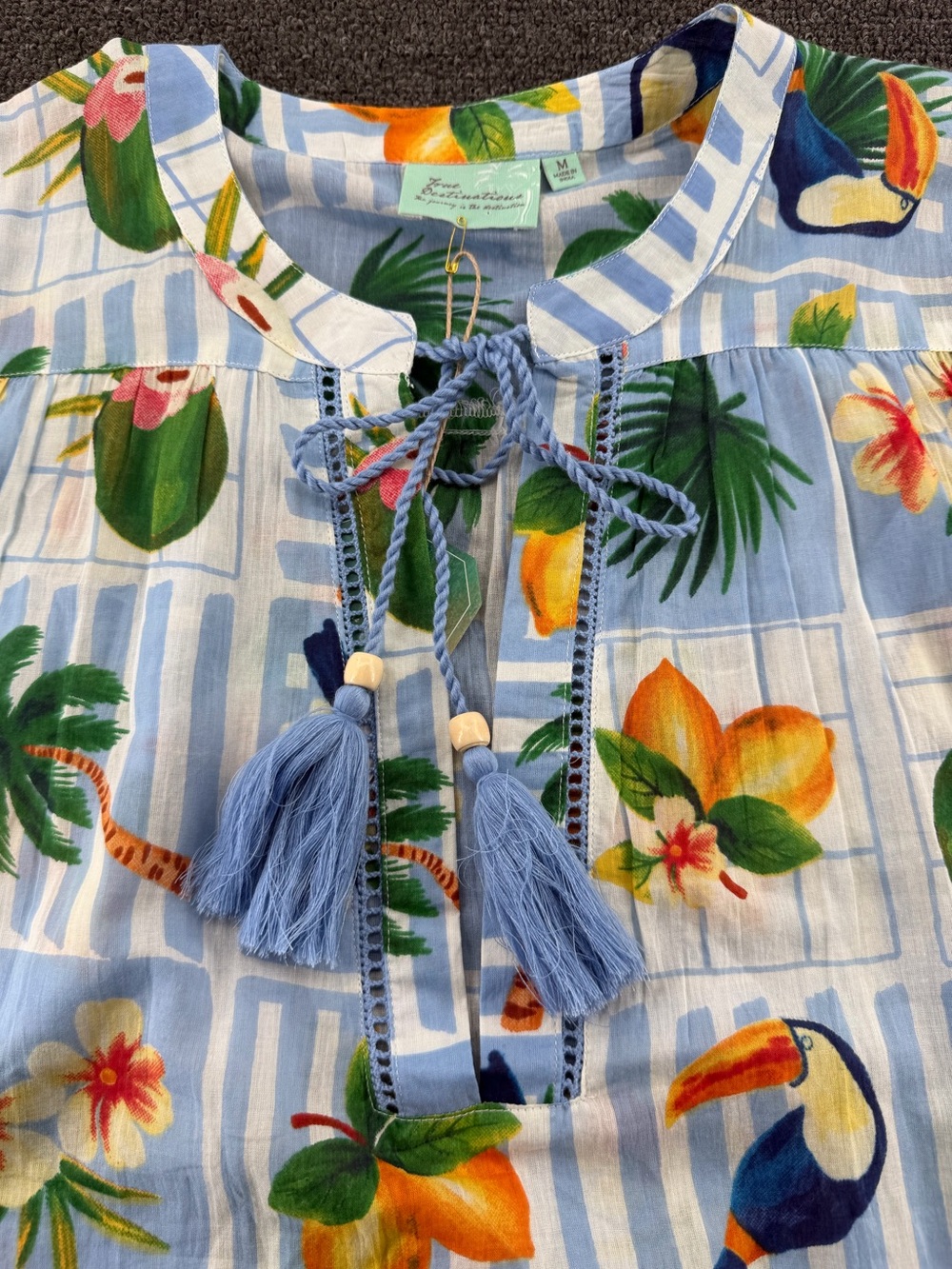 Beach Cover-up True Destinations Resort Wear Tropical Print 100% Cotton Size: M - Picture 13 of 16